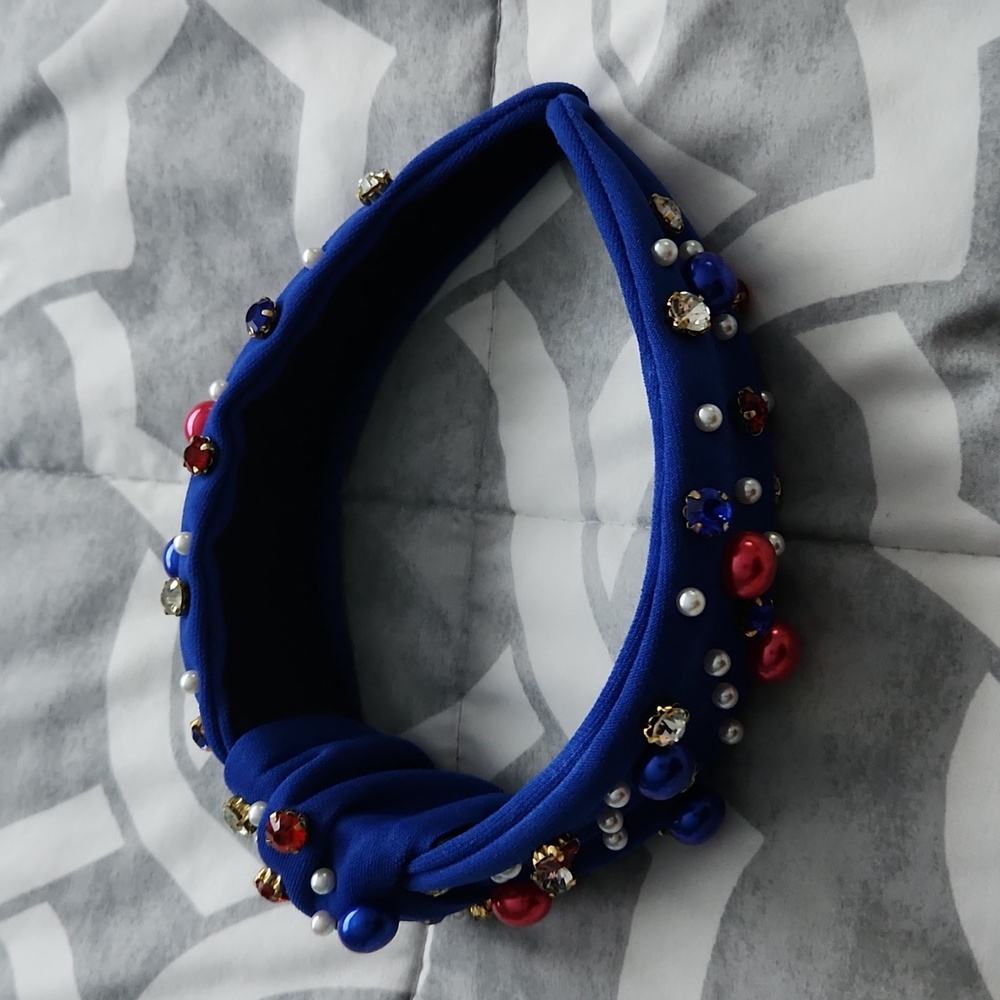 Blue fourth of july headband embellished